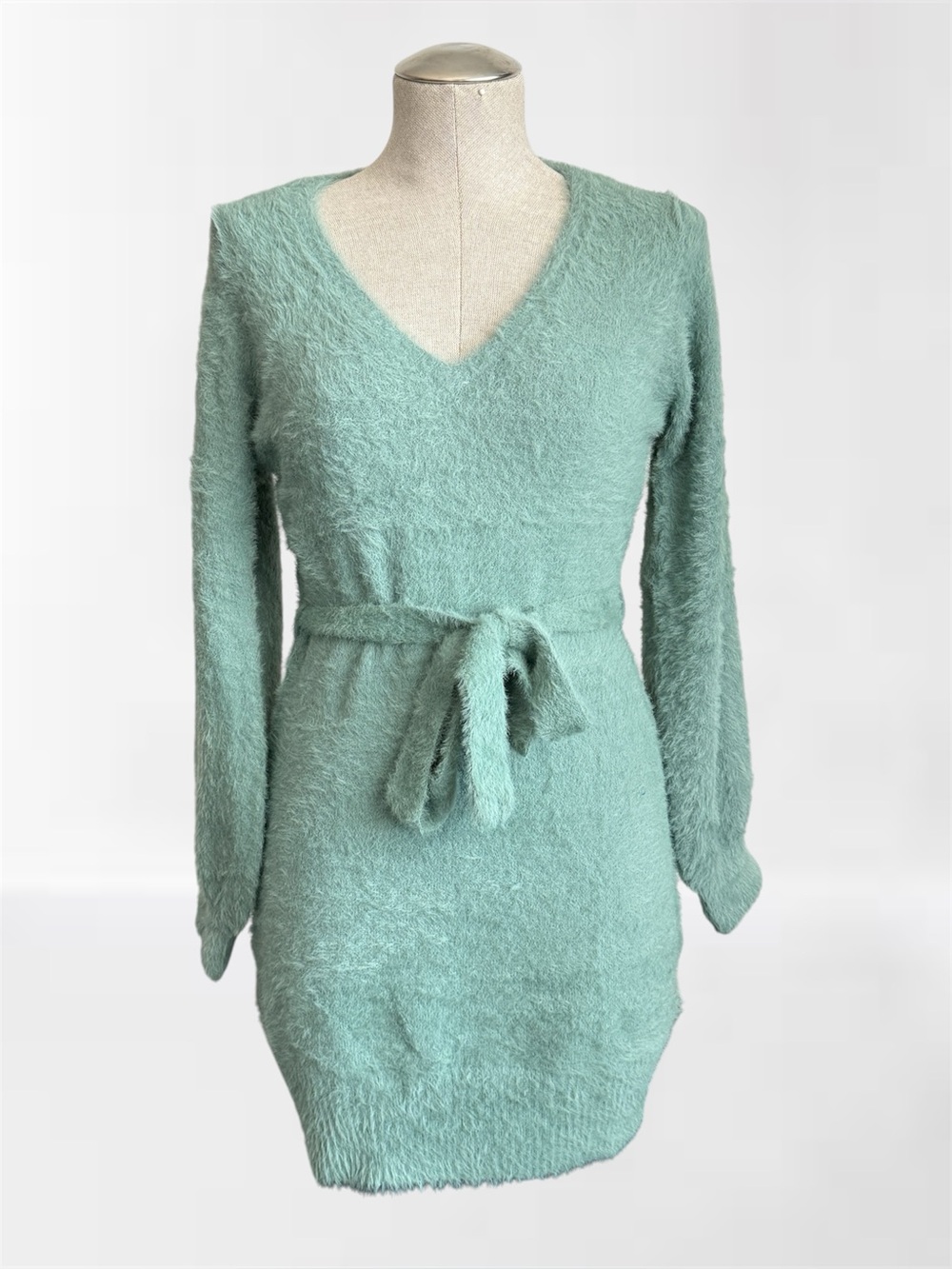 Forever 21 Sage Green Fuzzy Knit Sweater Dress NWT | Size L